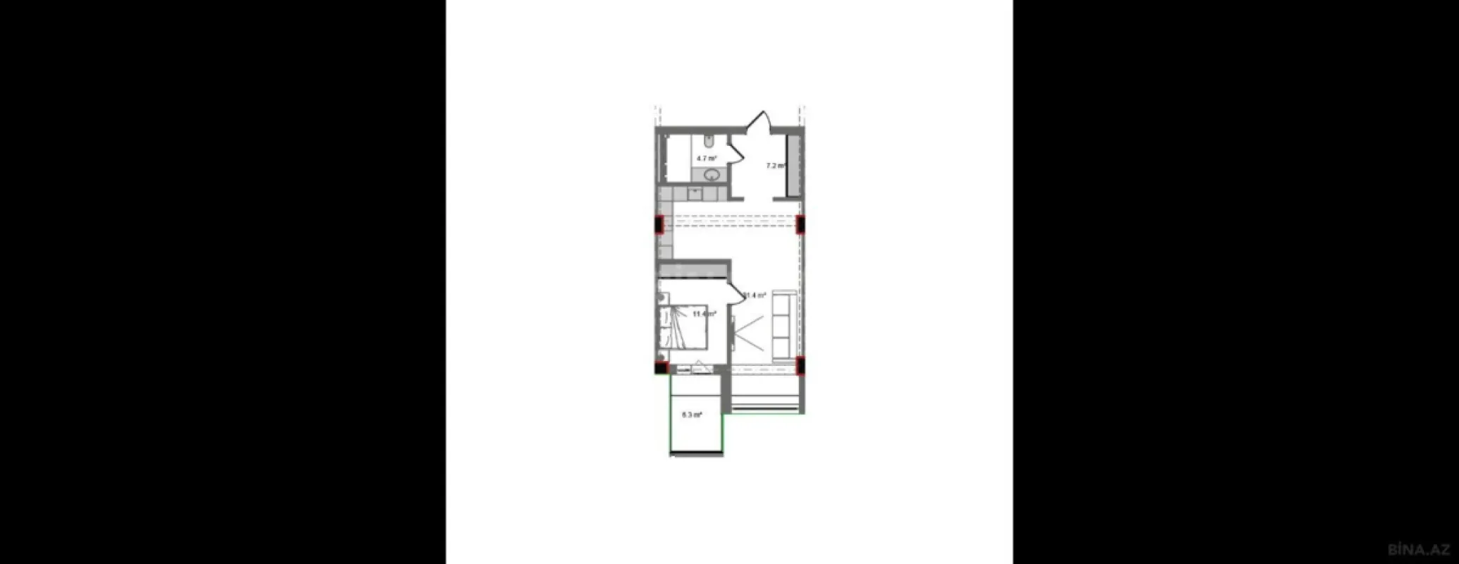 Satılır 2 otaqlı mənzil 74.7 m²