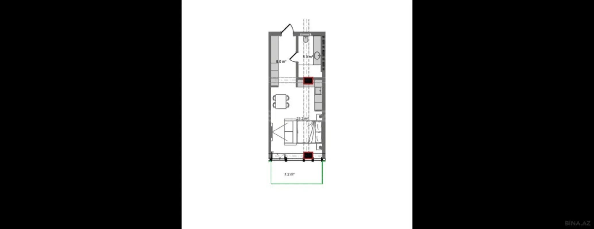 Satılır 1 otaqlı mənzil 51.4 m²