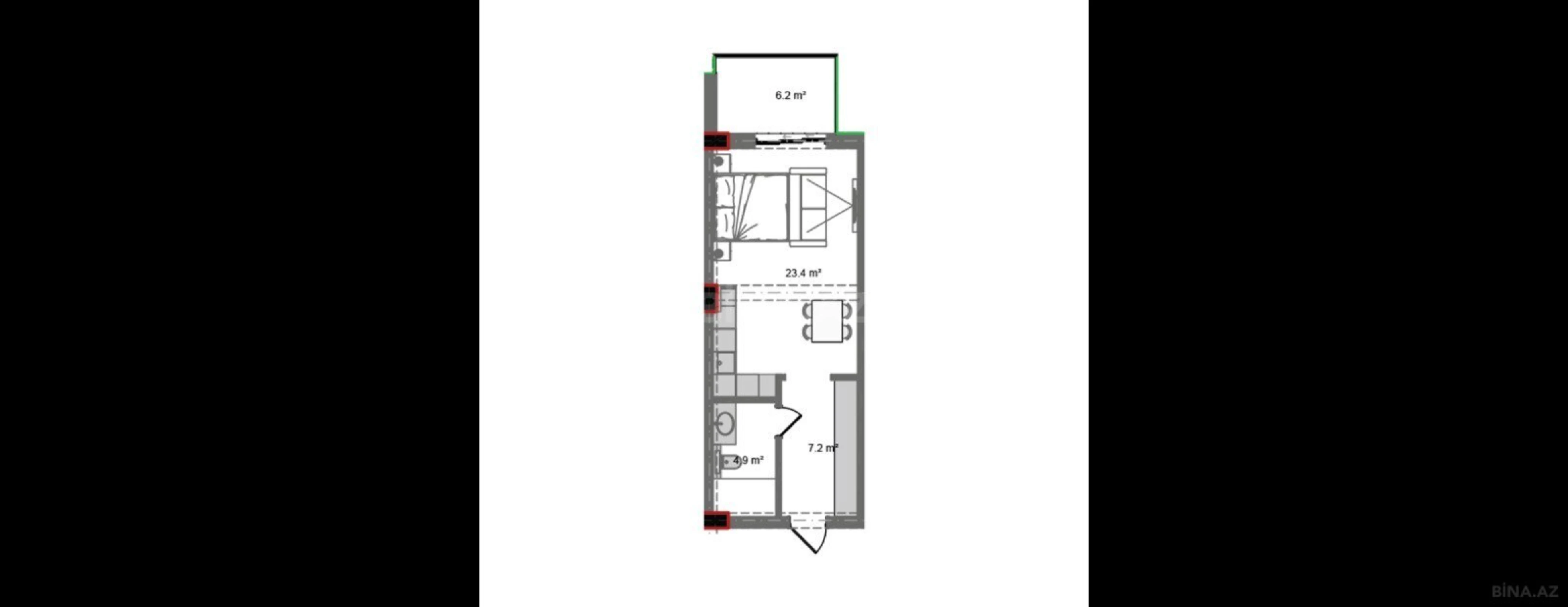 Satılır 1 otaqlı mənzil 50.1 m²