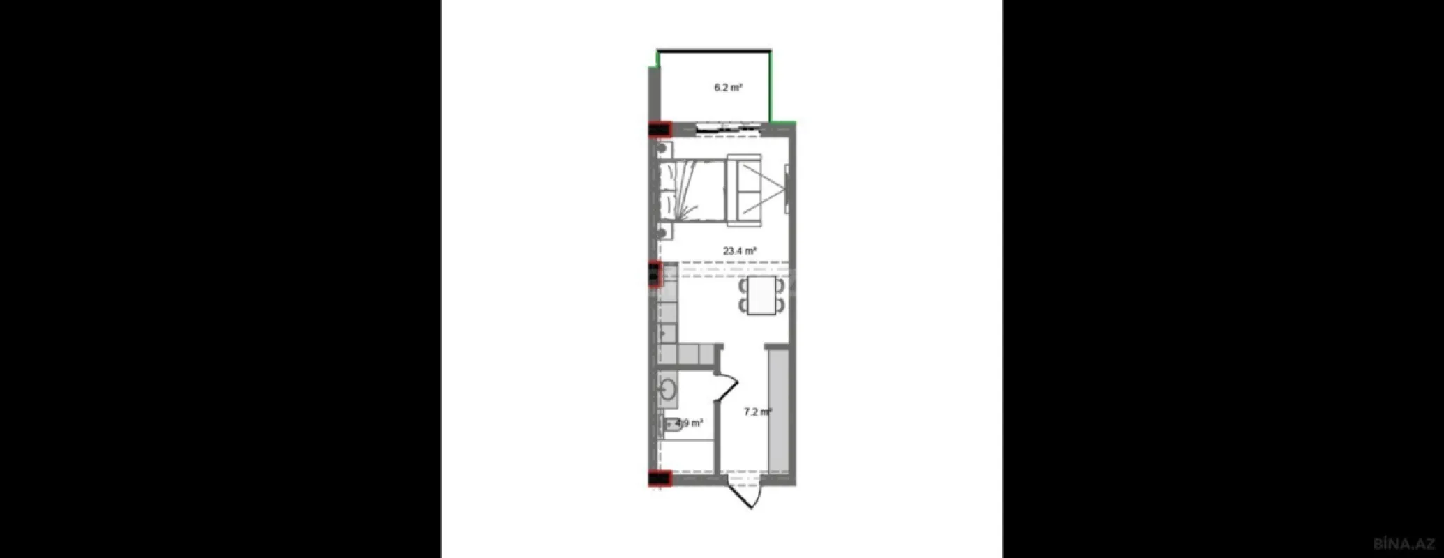 Satılır 1 otaqlı mənzil 50.1 m²