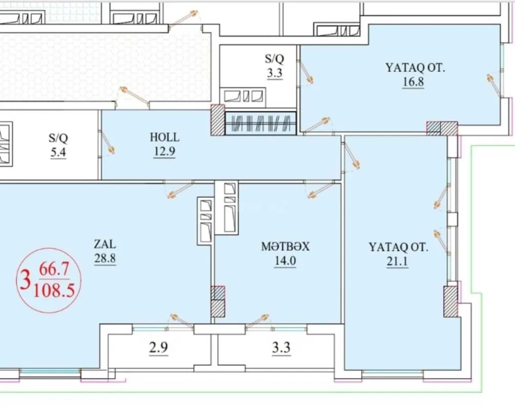 Satılır 3 otaqlı mənzil 110 m²
