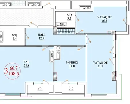 Satılır 3 otaqlı mənzil 110 m²