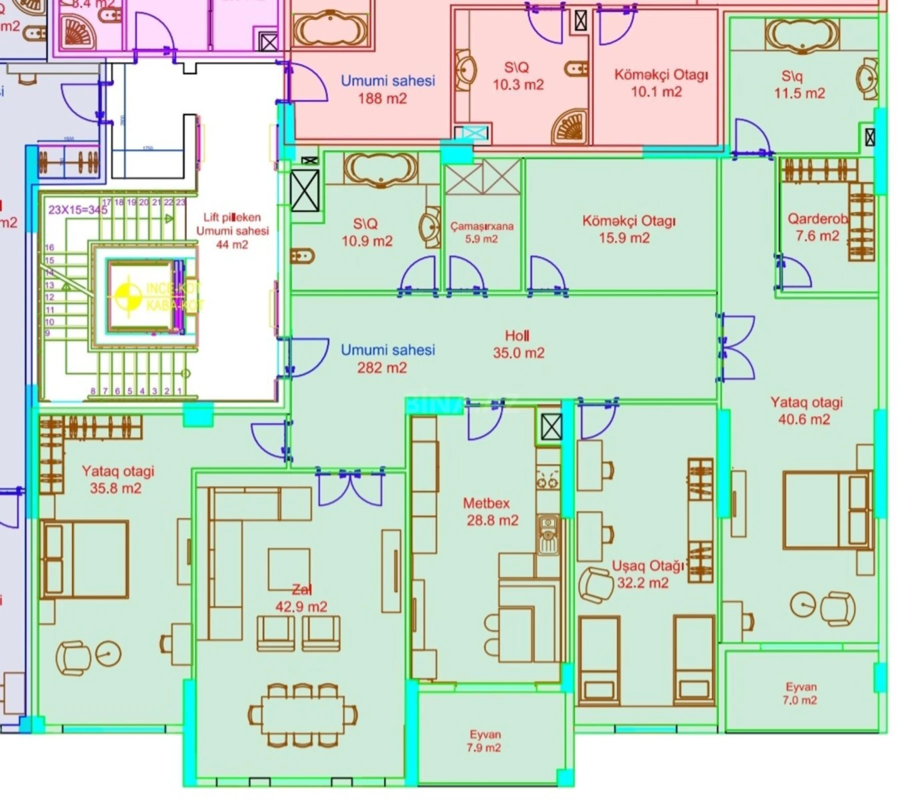 Satılır 4 otaqlı mənzil 282 m²