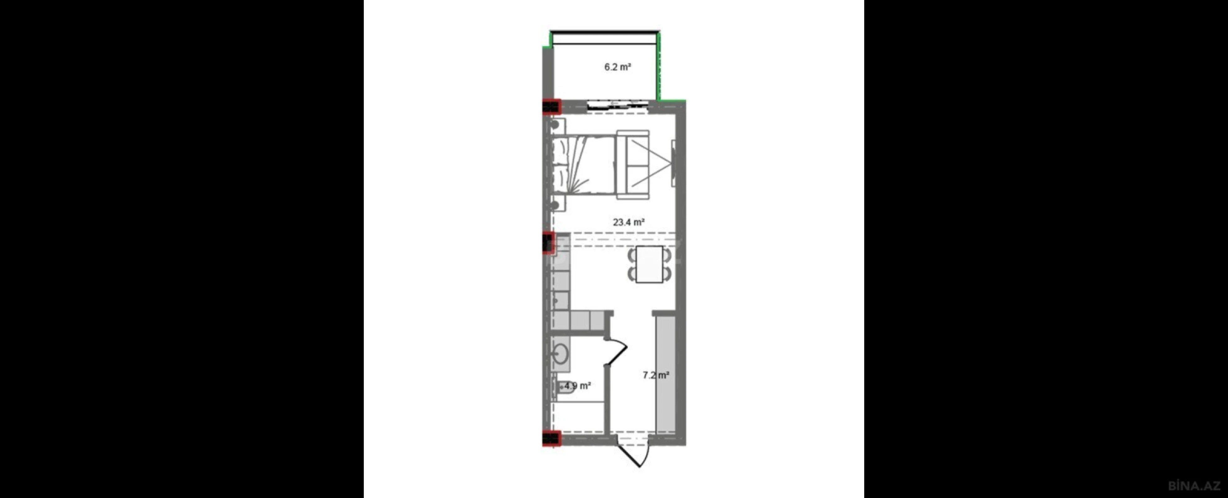 Satılır 1 otaqlı mənzil 50.1 m²