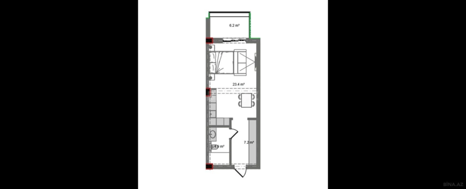 Satılır 1 otaqlı mənzil 50.1 m²