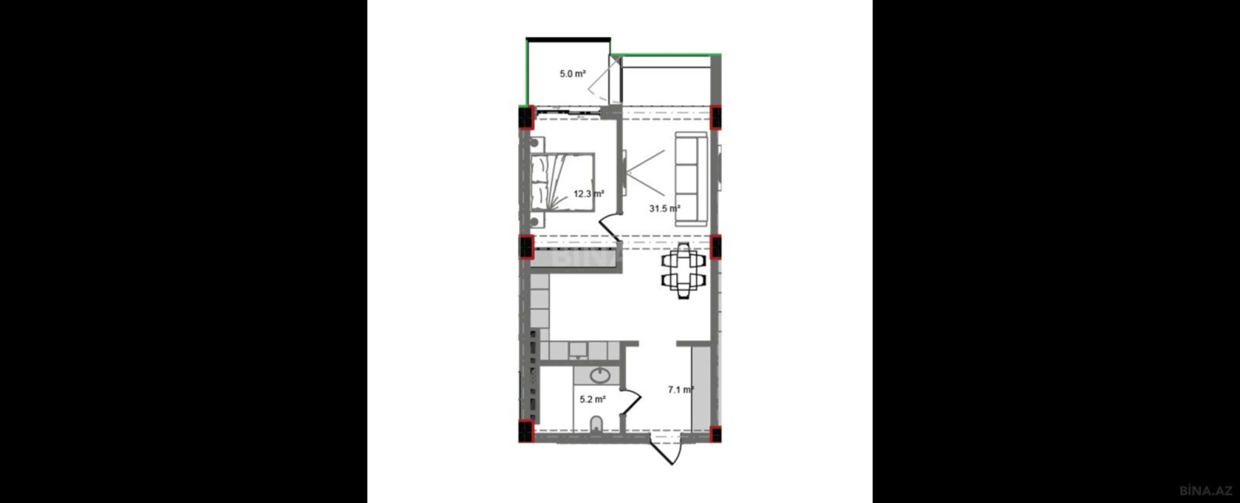 Satılır 2 otaqlı mənzil 70.9 m²
