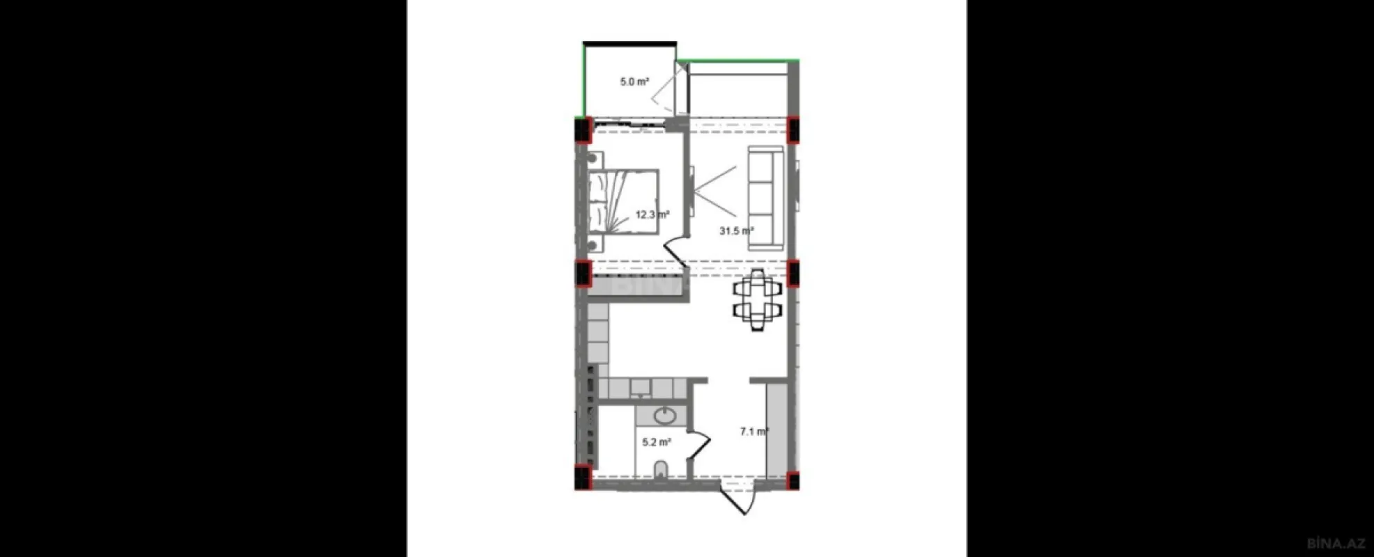 Satılır 2 otaqlı mənzil 70.9 m²