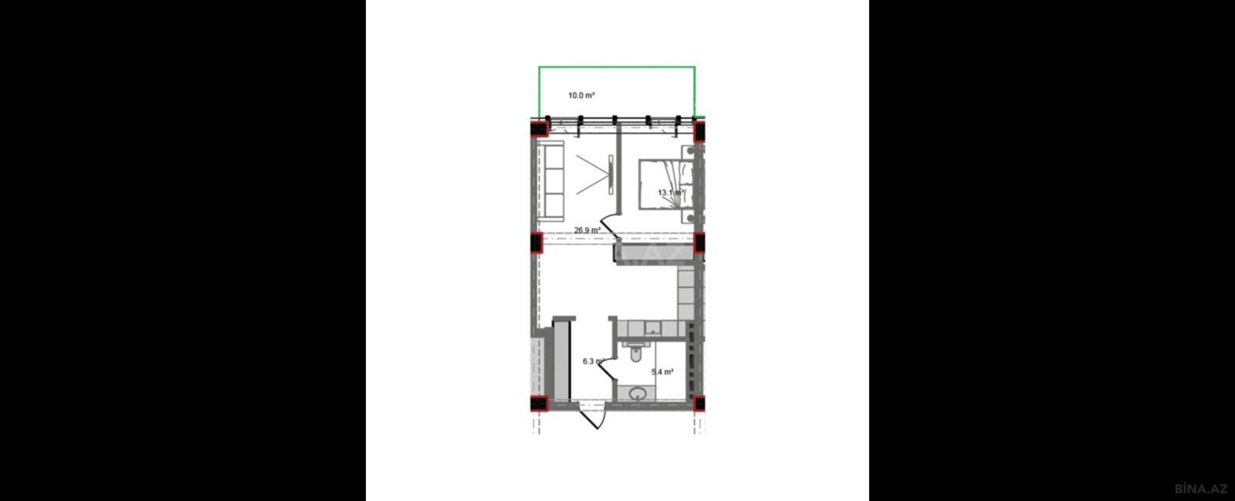Satılır 2 otaqlı mənzil 71.3 m²