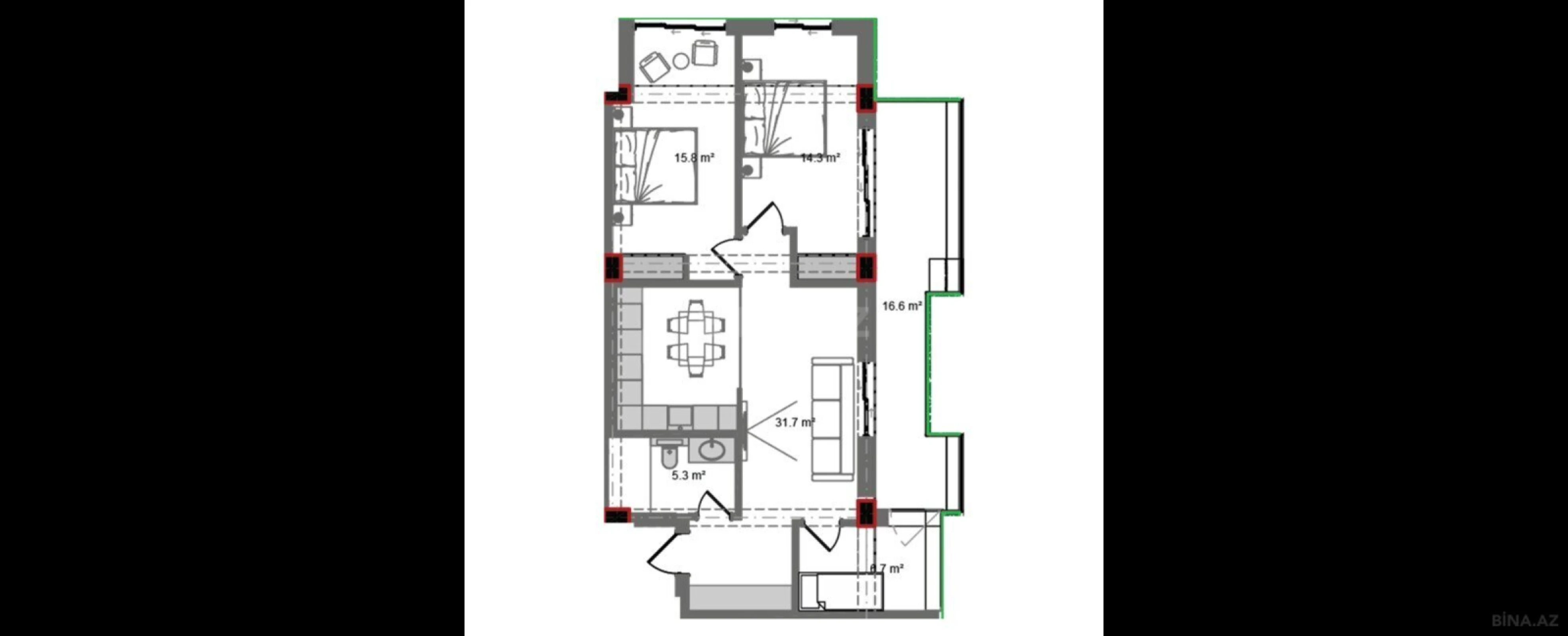 Satılır 4 otaqlı mənzil 107 m²