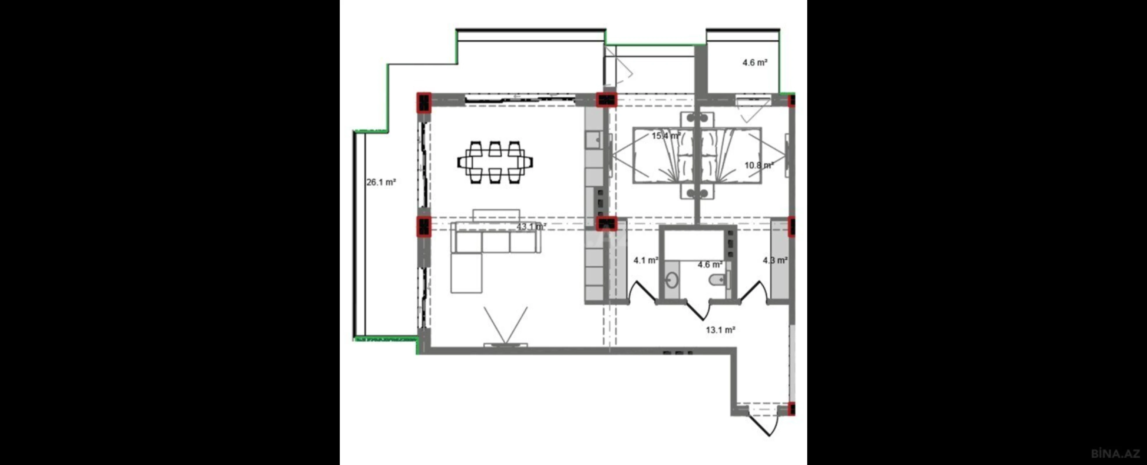 Satılır 3 otaqlı mənzil 144.9 m²