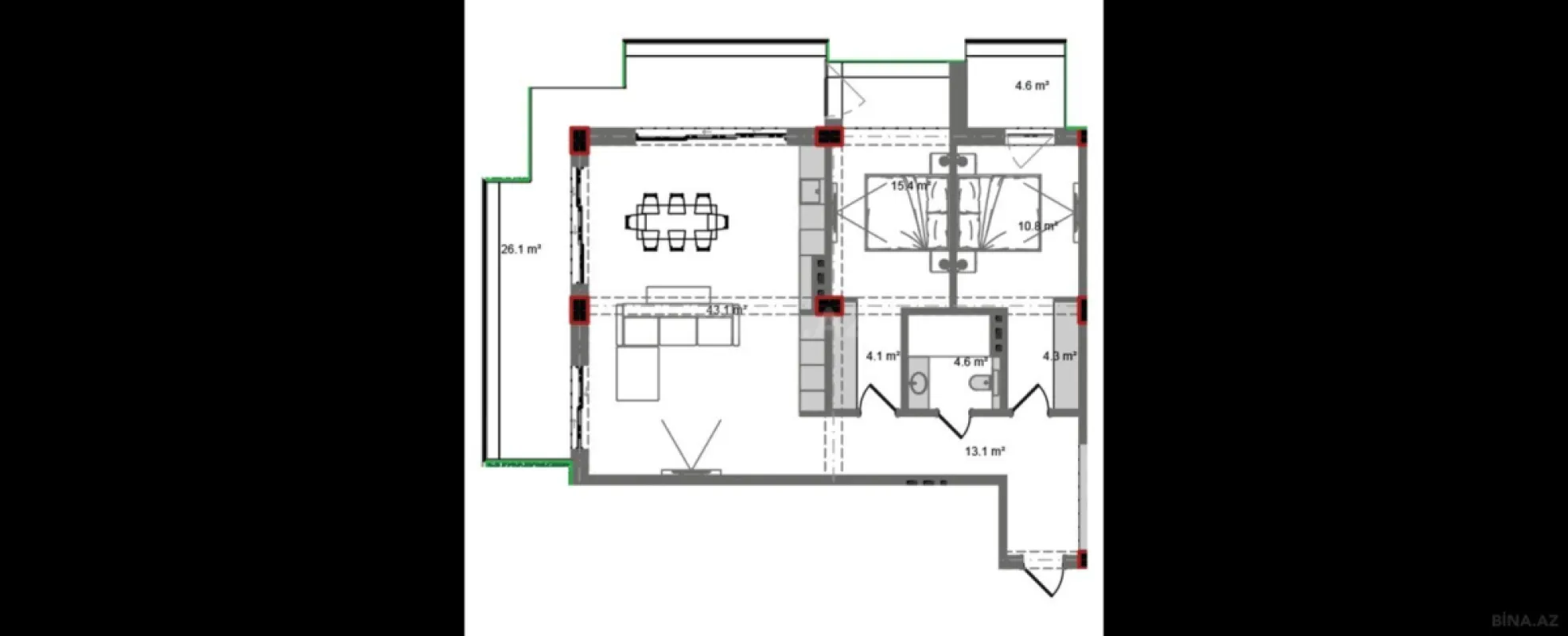 Satılır 3 otaqlı mənzil 144.9 m²