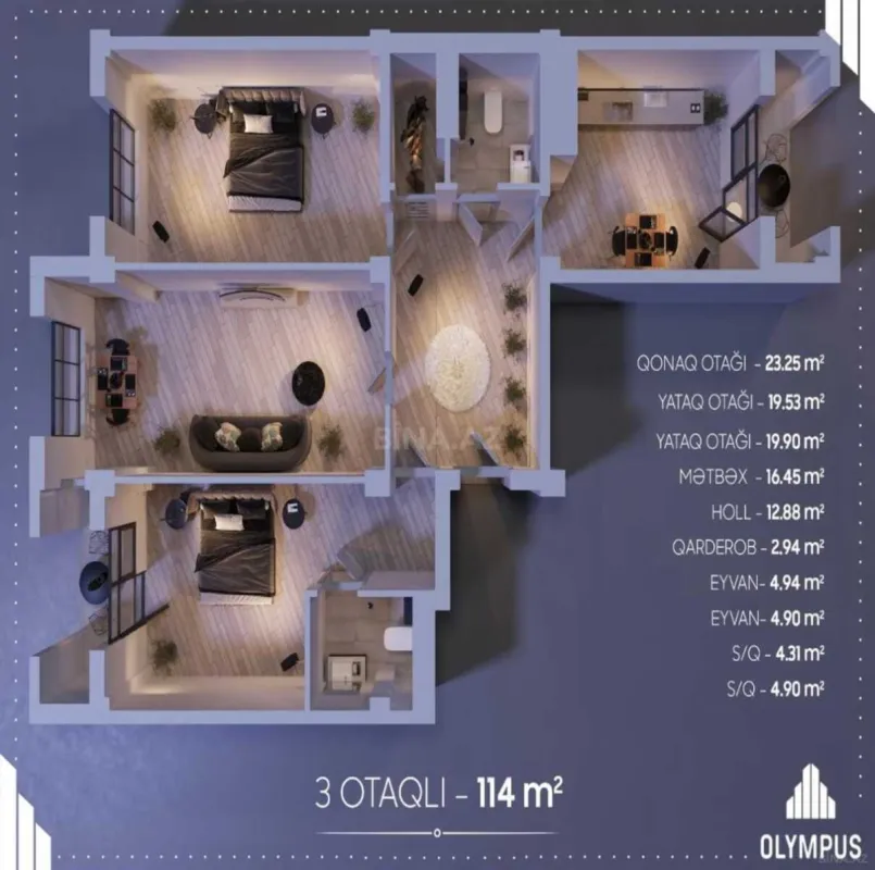 Satılır 3 otaqlı mənzil 114 m²