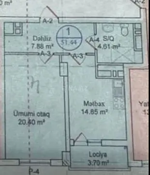 Satılır 1 otaqlı mənzil 52 m²