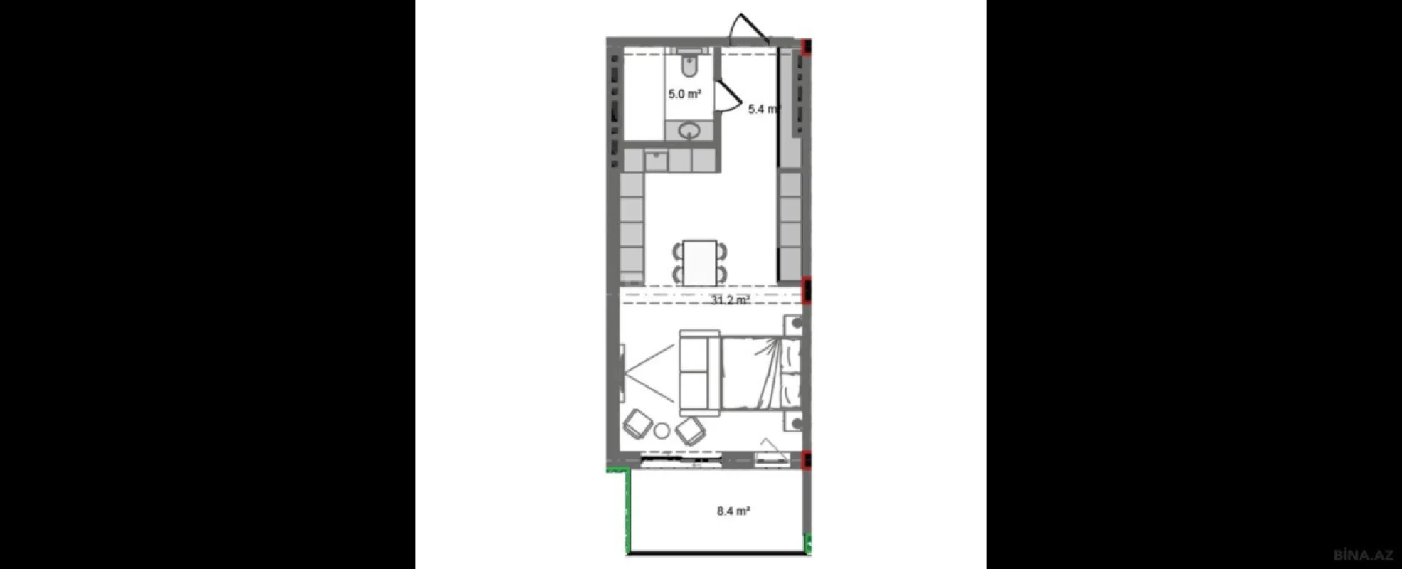 Satılır 1 otaqlı mənzil 57.9 m²