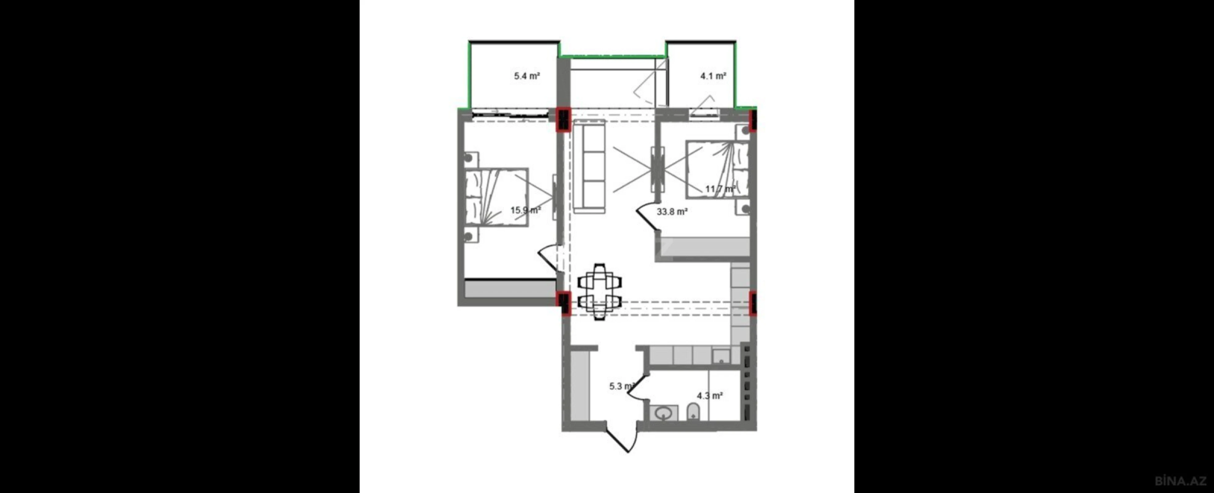Satılır 3 otaqlı mənzil 96.3 m²