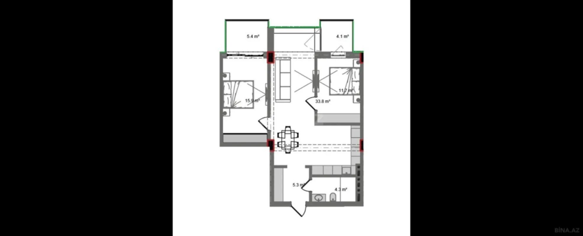Satılır 3 otaqlı mənzil 96.3 m²
