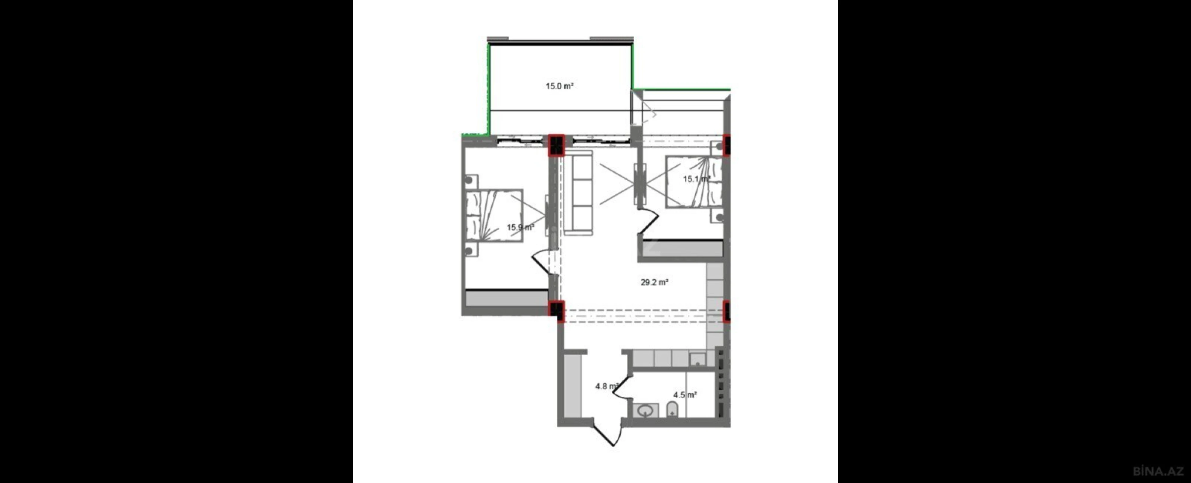 Satılır 3 otaqlı mənzil 100.9 m²