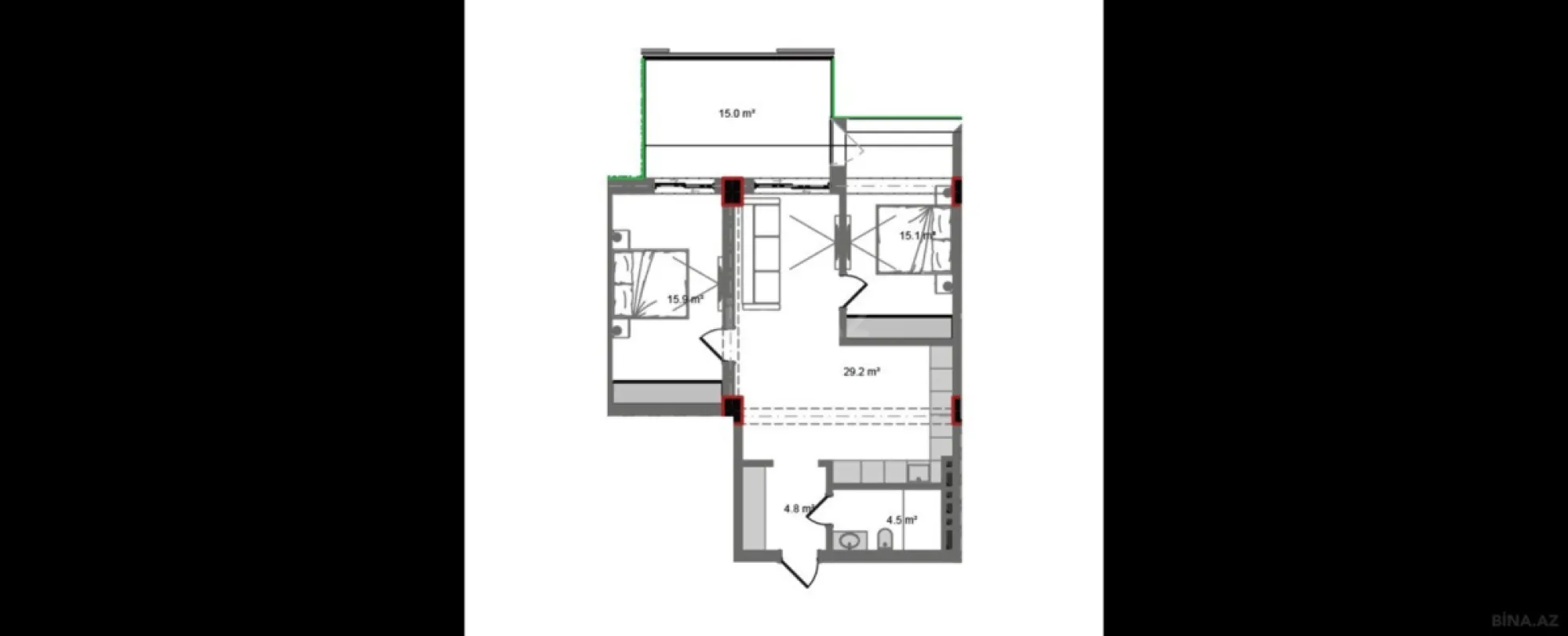 Satılır 3 otaqlı mənzil 100.9 m²
