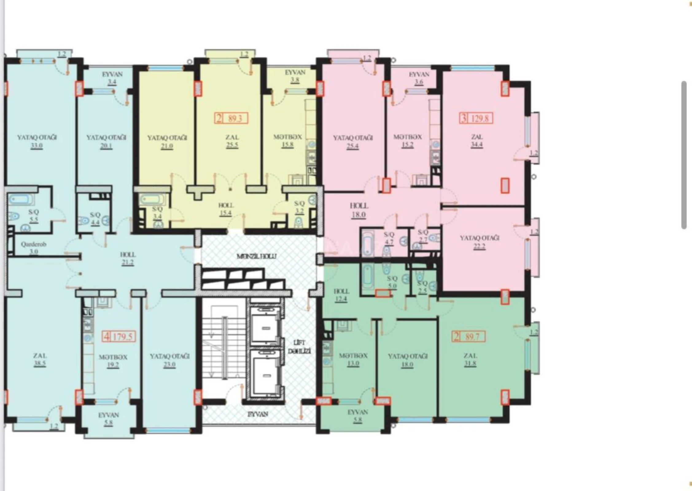 Satılır 2 otaqlı mənzil 89.7 m²