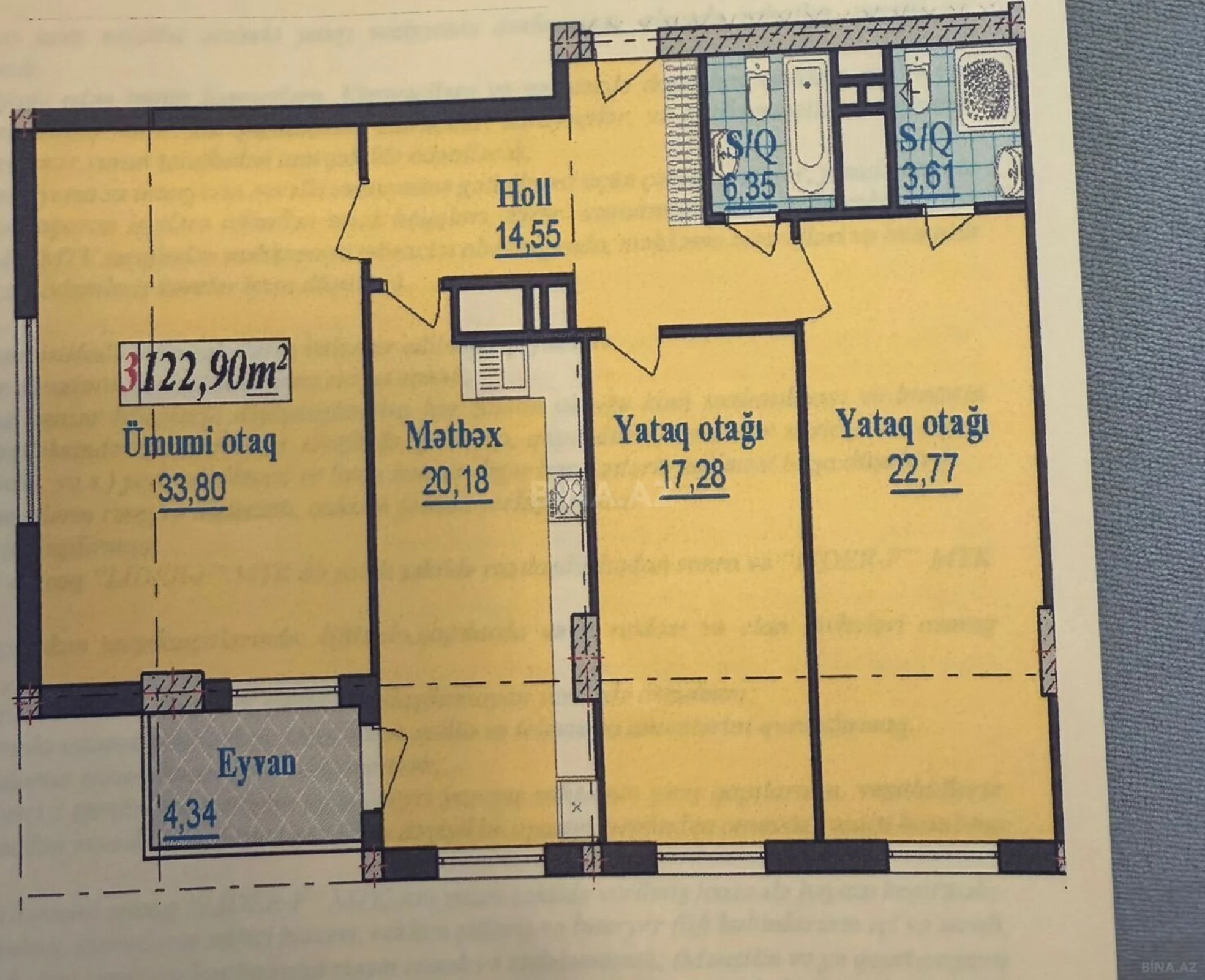 Satılır 3 otaqlı mənzil 123 m²