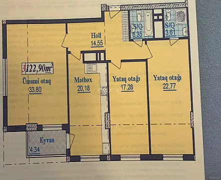 Satılır 3 otaqlı mənzil 123 m²