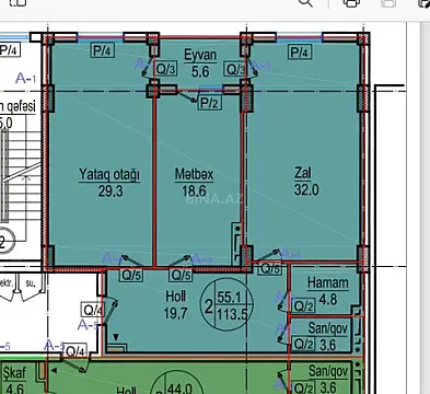 Satılır 2 otaqlı mənzil 114 m²