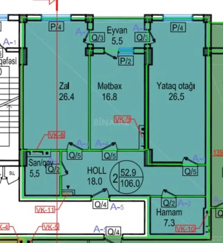 Satılır 2 otaqlı mənzil 106 m²