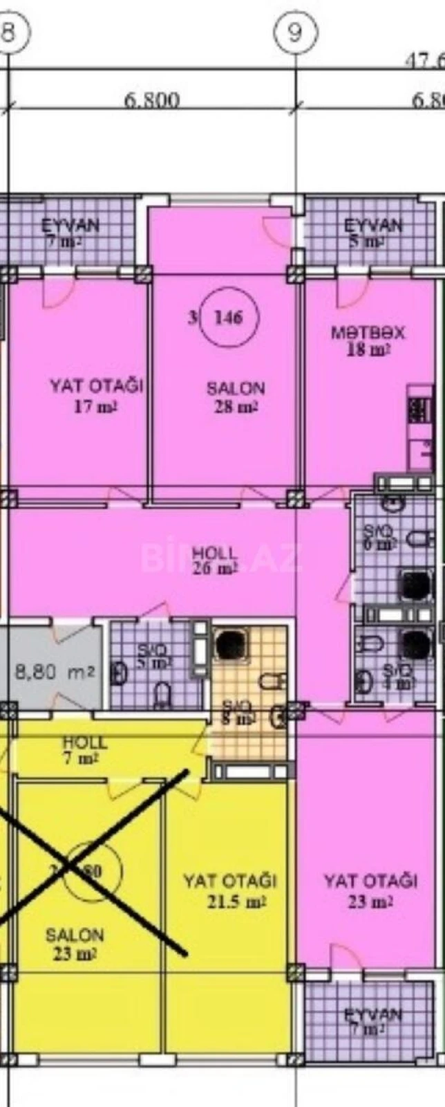 Satılır 3 otaqlı mənzil 146 m²