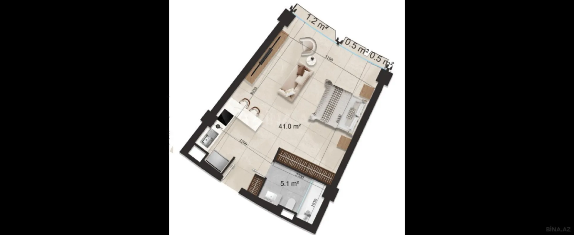 Satılır 1 otaqlı mənzil 54.6 m²