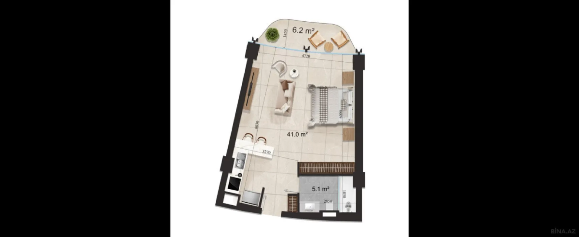 Satılır 1 otaqlı mənzil 58.7 m²