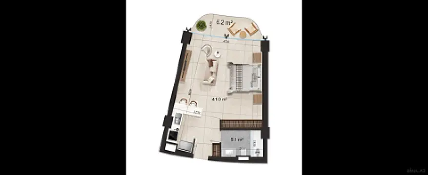 Satılır 1 otaqlı mənzil 58.7 m²