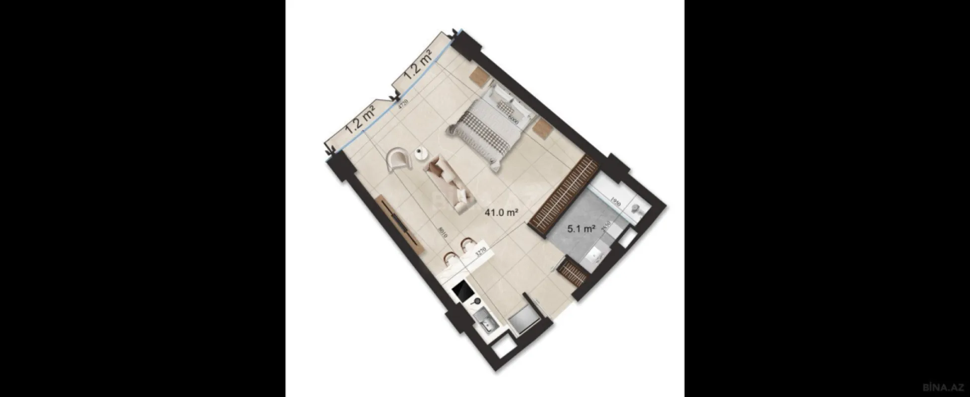 Satılır 1 otaqlı mənzil 54.7 m²