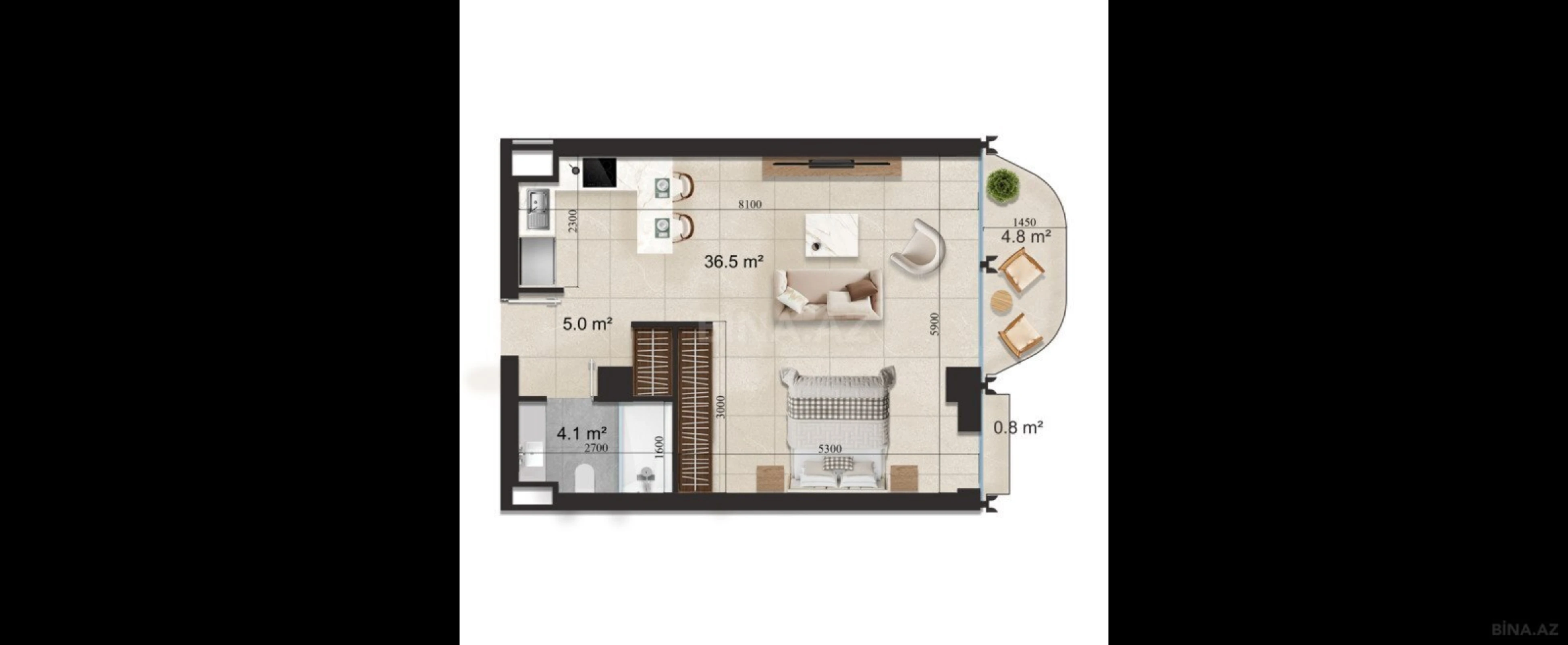 Satılır 1 otaqlı mənzil 57.9 m²