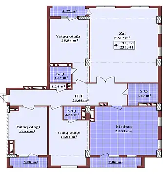 Satılır 4 otaqlı mənzil 231.4 m²