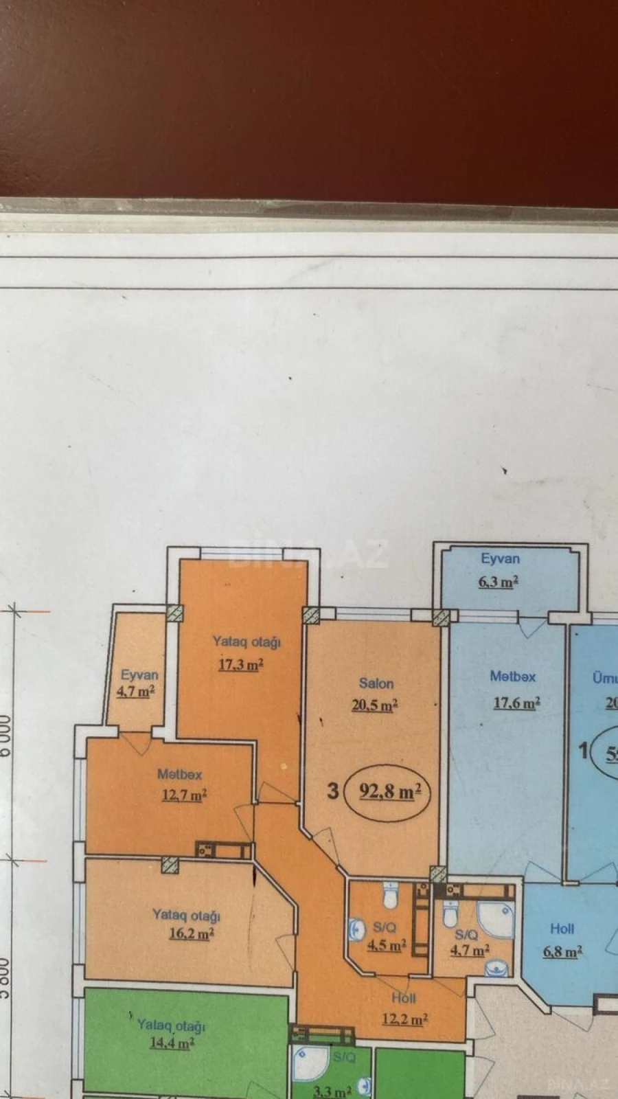 Satılır 3 otaqlı mənzil 95 m²