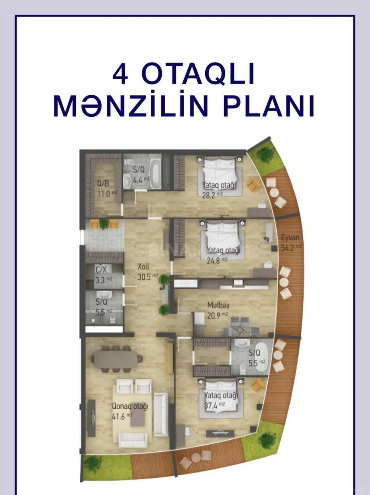 Satılır 4 otaqlı mənzil 267.3 m²