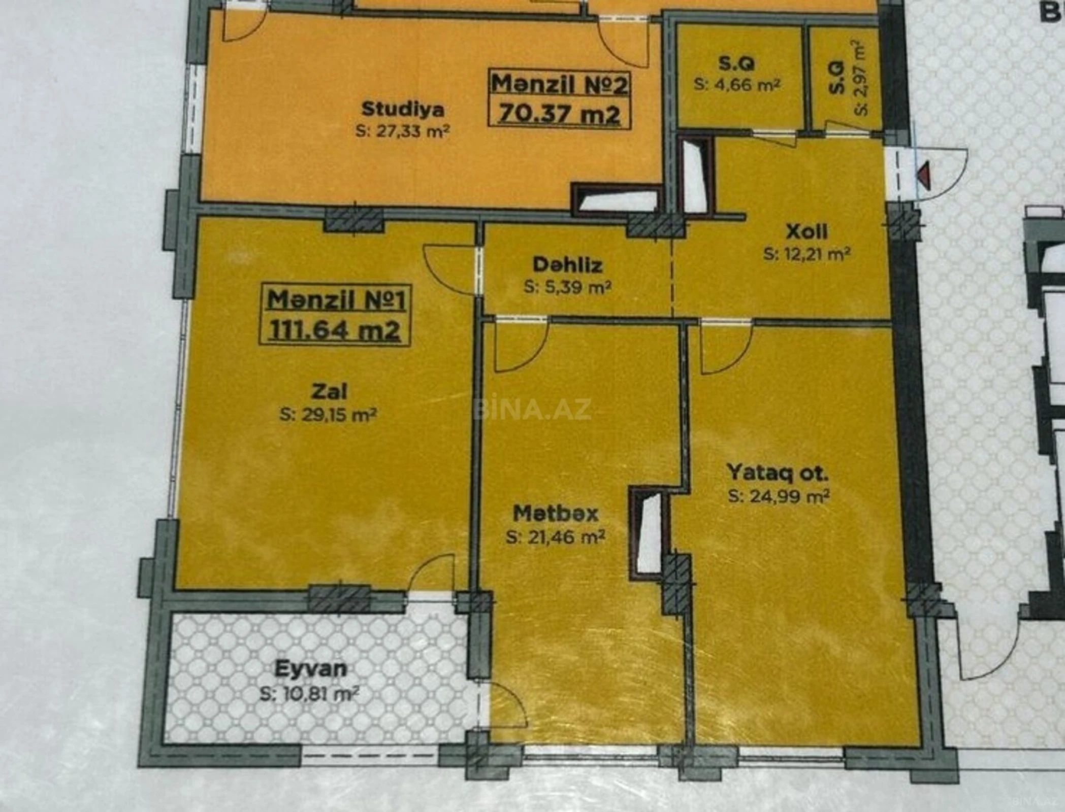 Satılır 2 otaqlı mənzil 111 m²