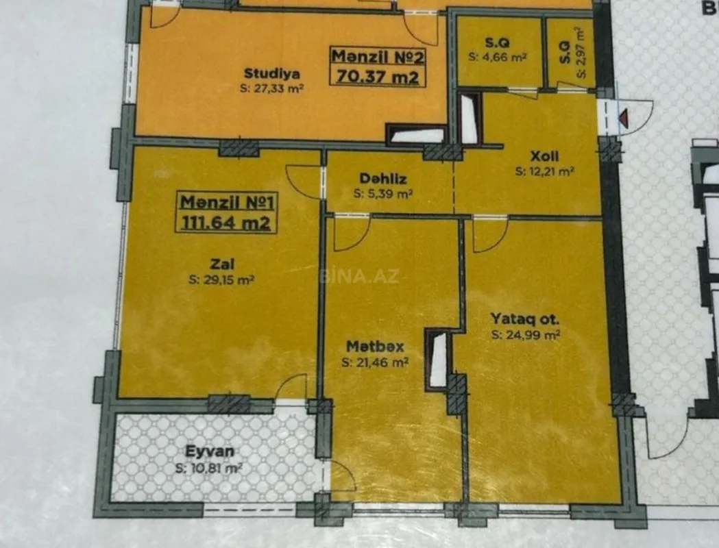 Satılır 2 otaqlı mənzil 111 m²