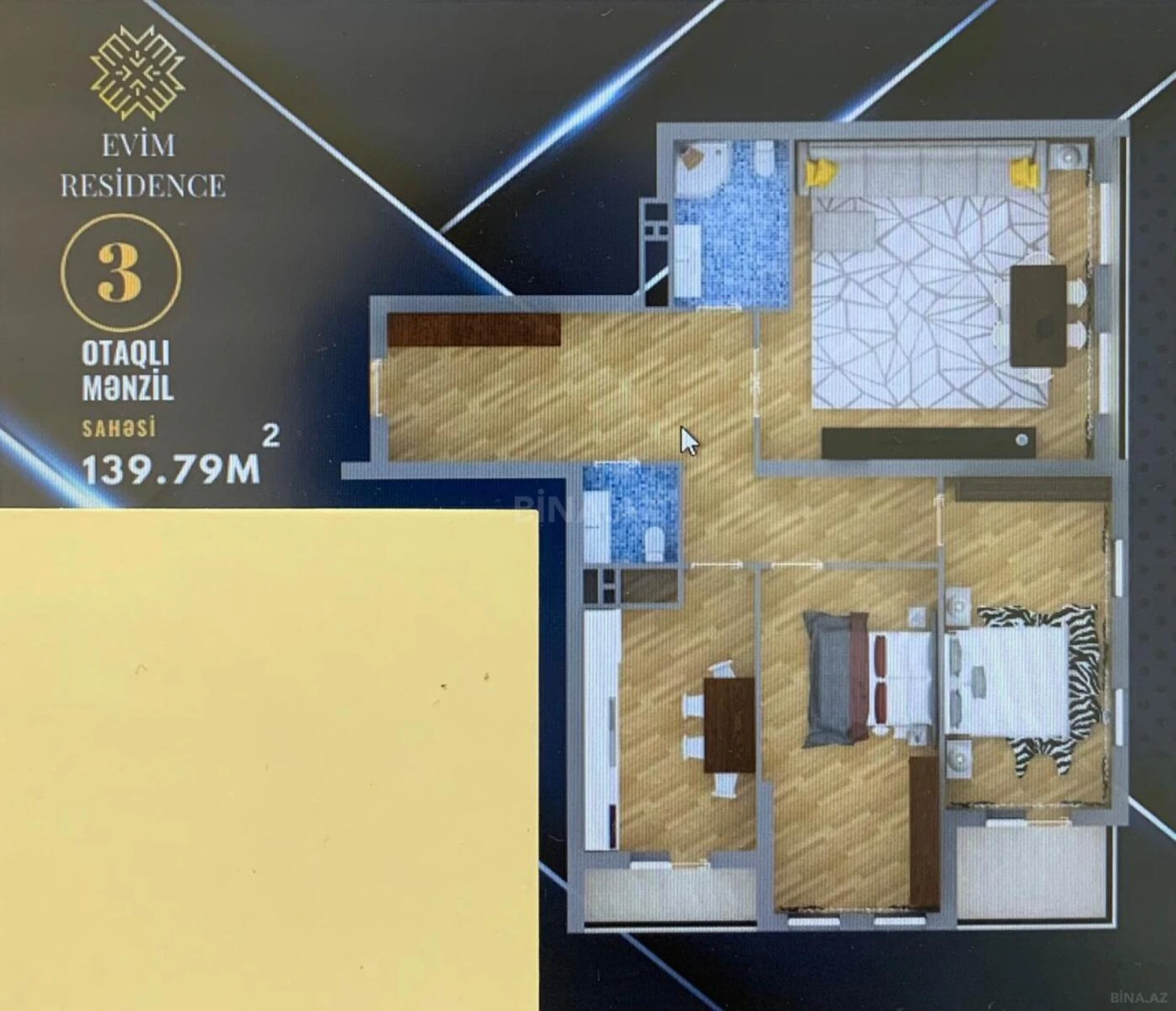 Satılır 3 otaqlı mənzil 139.8 m²