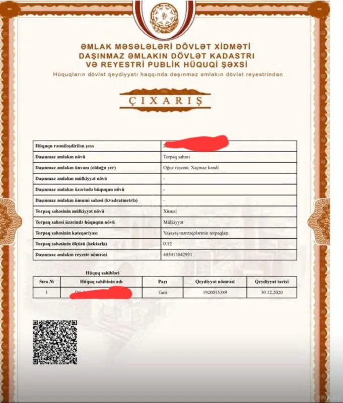 Satılır torpaq sahəsi 12 m²