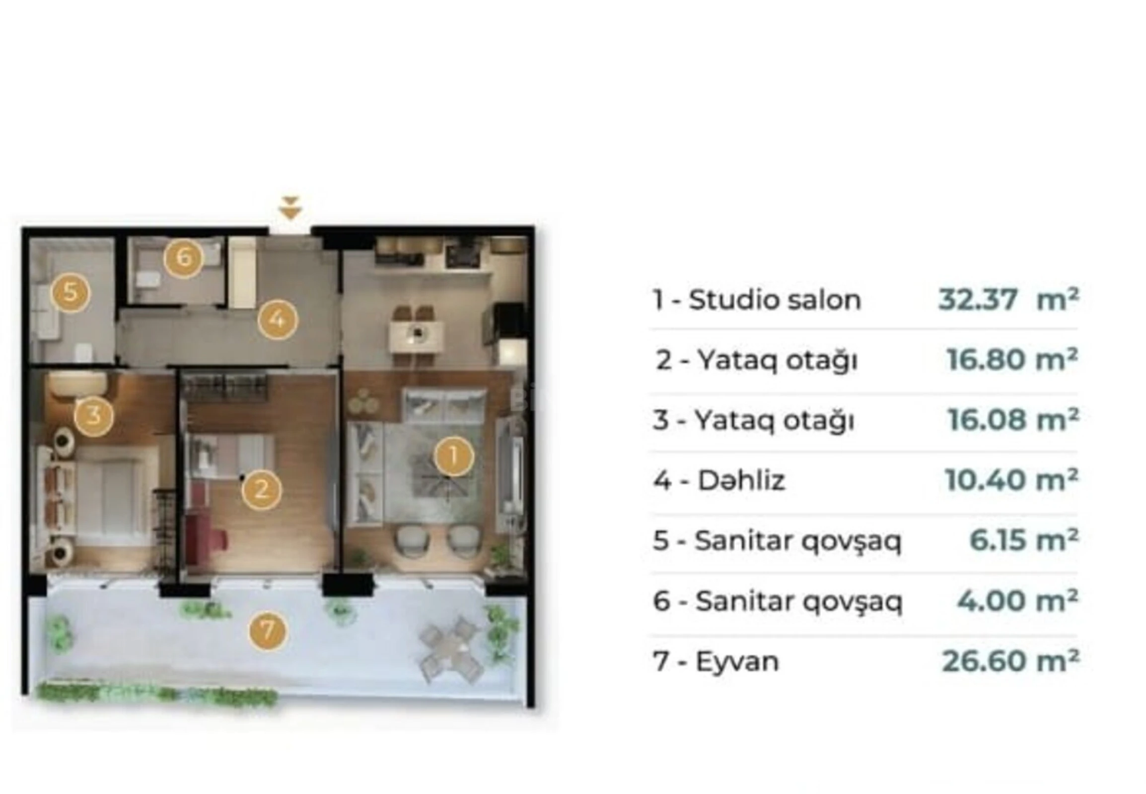 Satılır 3 otaqlı mənzil 112.4 m²