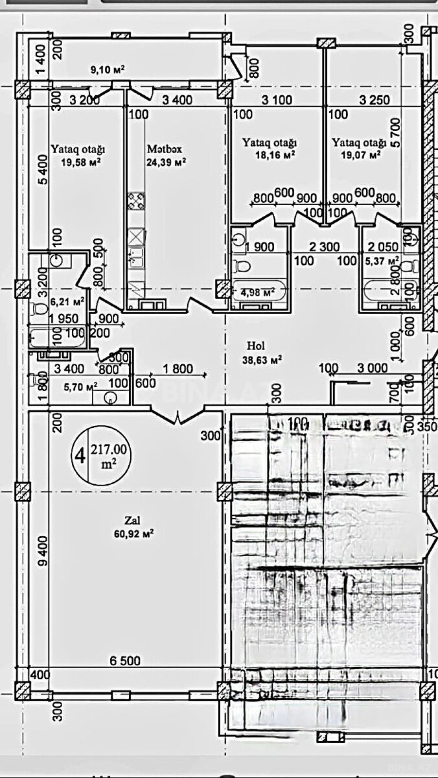 Satılır 4 otaqlı mənzil 217 m²