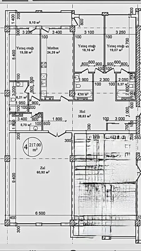 Satılır 4 otaqlı mənzil 217 m²