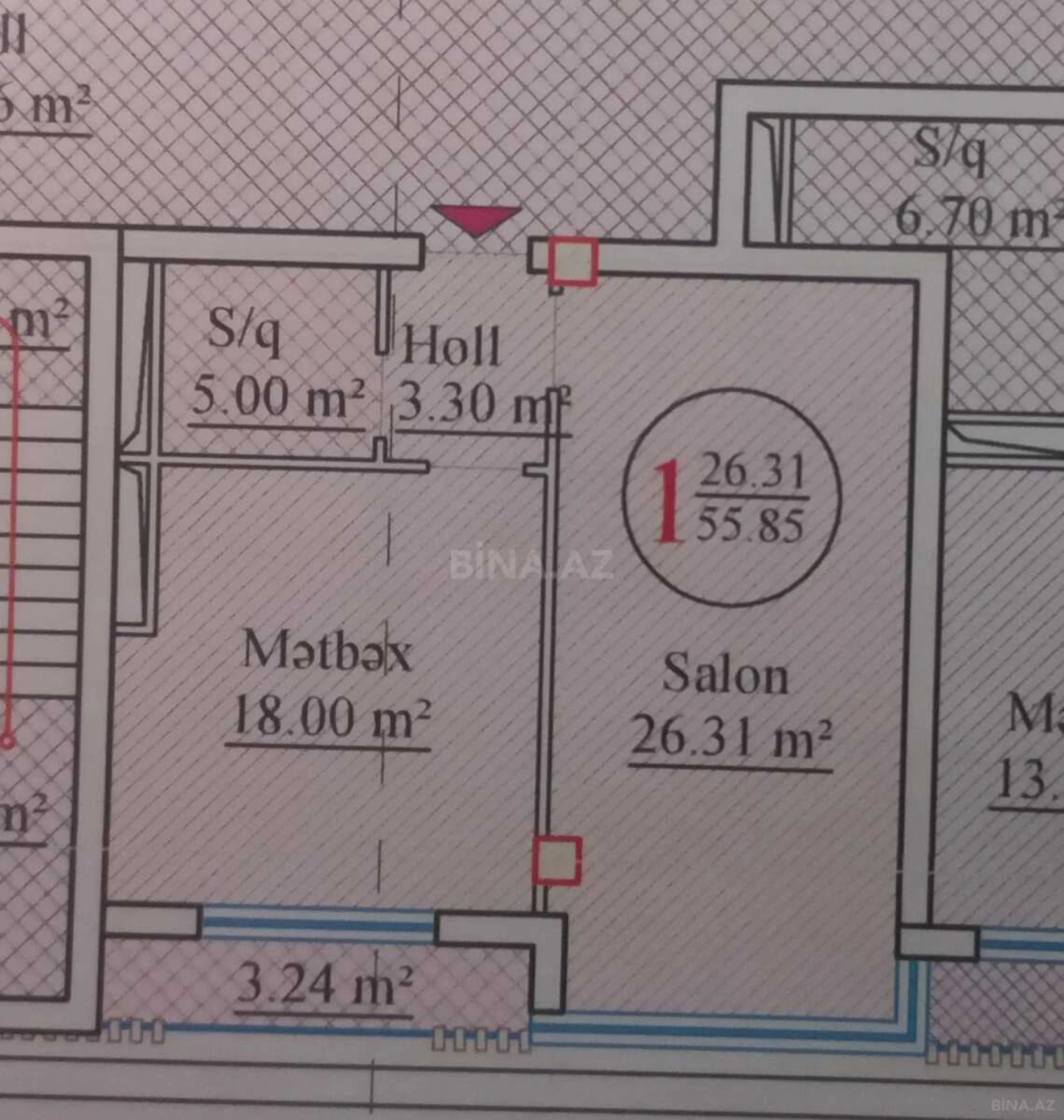 Satılır 2 otaqlı mənzil 55.8 m²