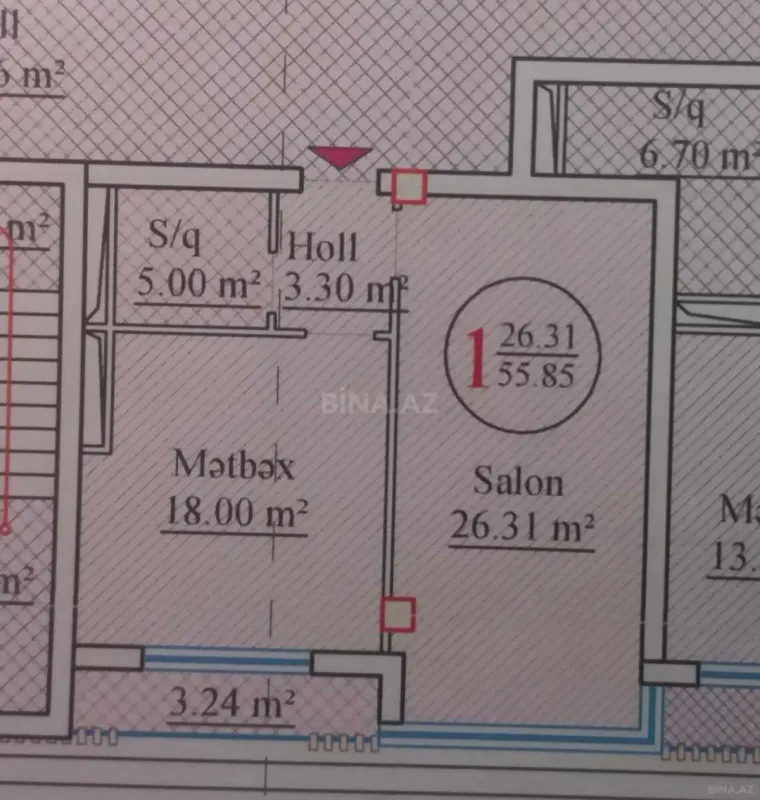 Satılır 2 otaqlı mənzil 55.8 m²