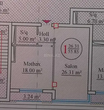 Satılır 2 otaqlı mənzil 55.8 m²
