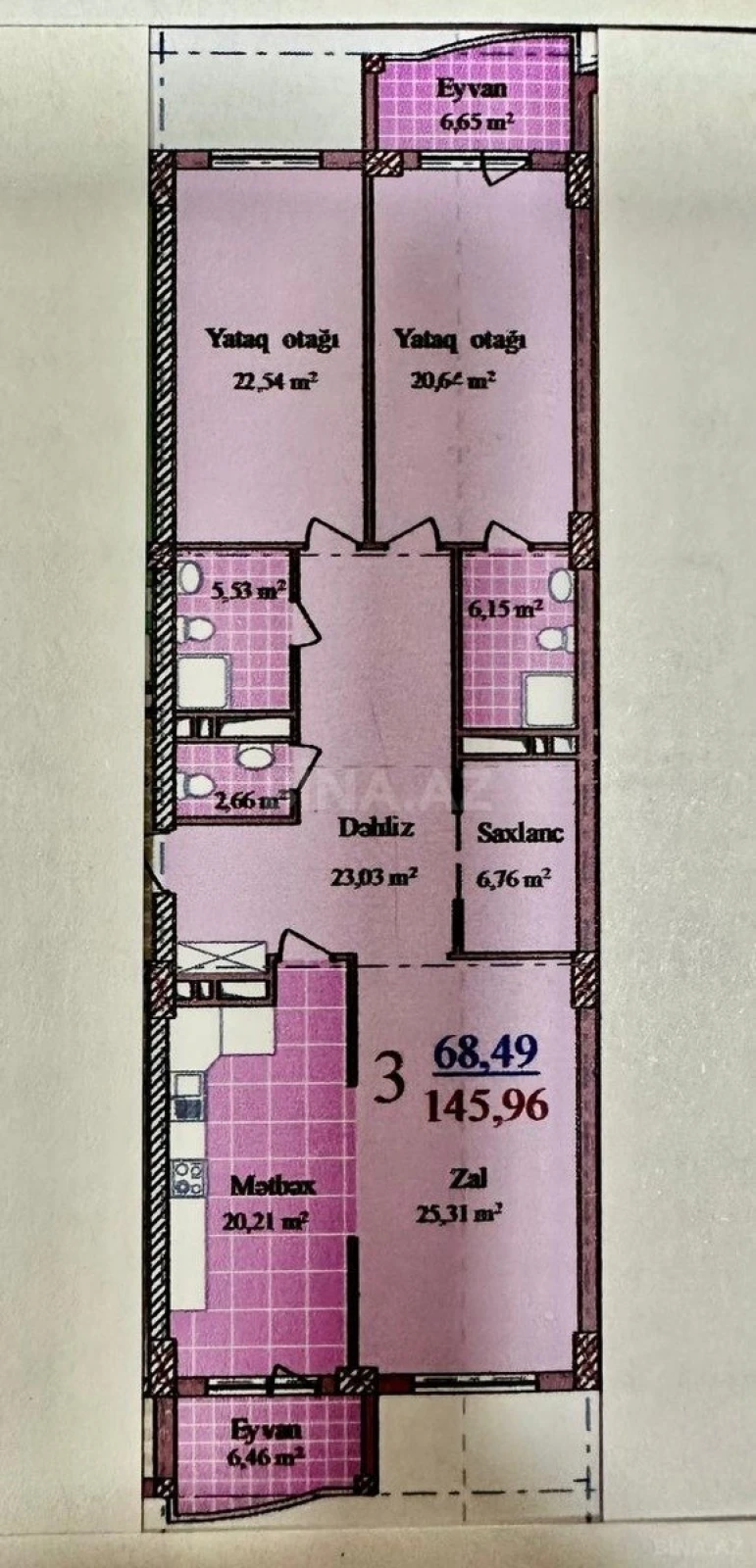 Satılır 3 otaqlı mənzil 145 m²