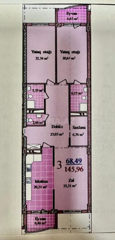 Satılır 3 otaqlı mənzil 145 m²