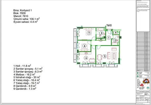 Satılır 3 otaqlı mənzil 110.5 m²