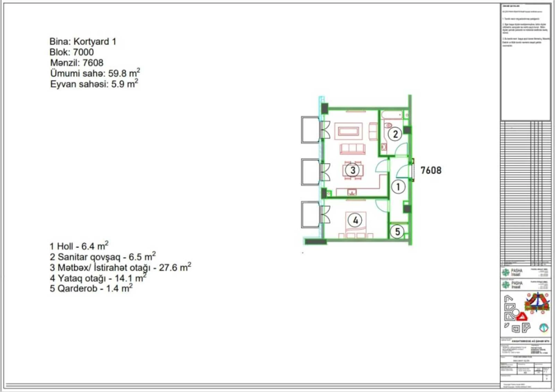 Satılır 2 otaqlı mənzil 65.7 m²
